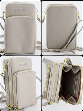 Joseko Cream/Tan Solid Faux Leather Crossbody Phone Bag NWOT